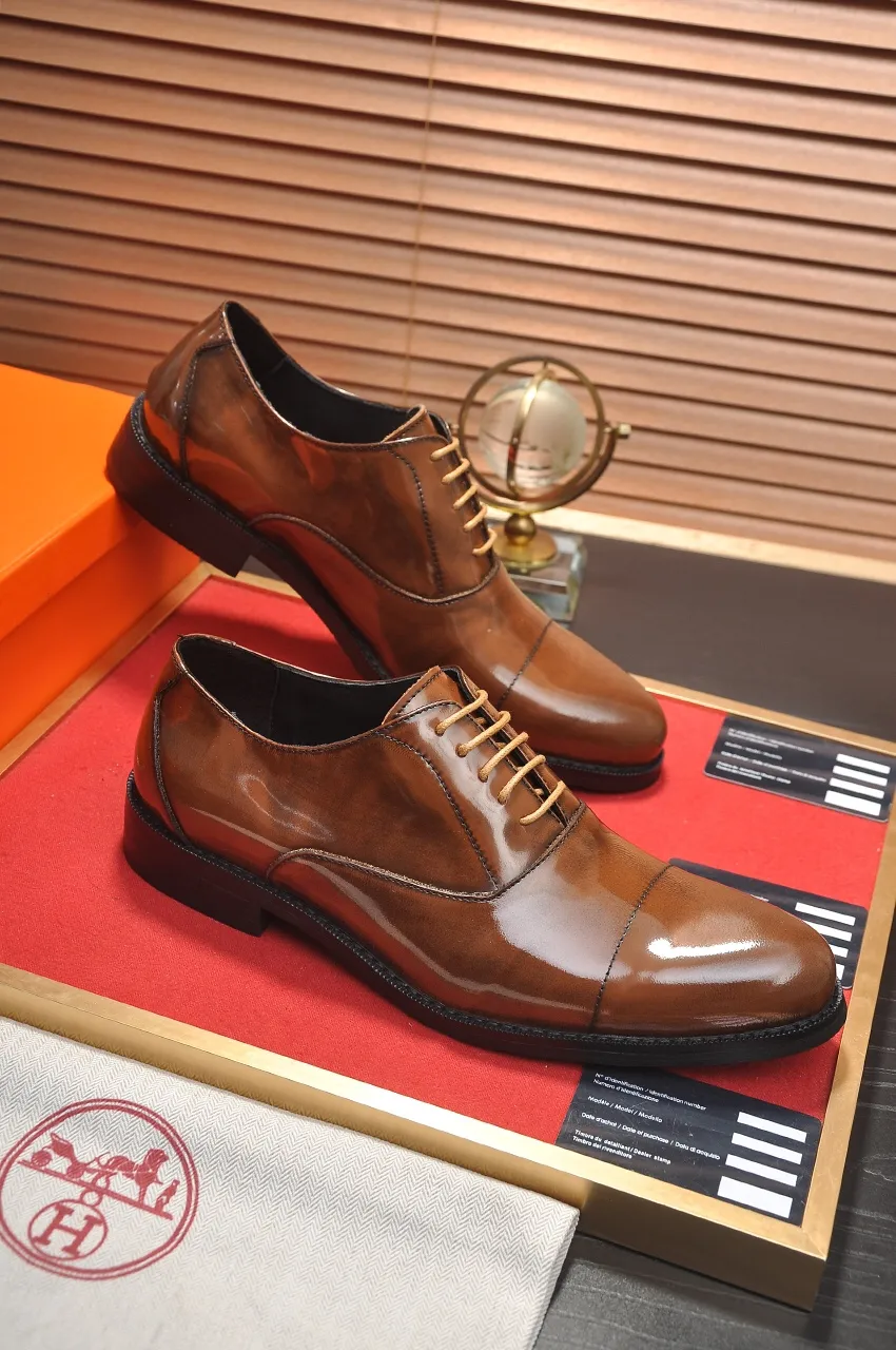 Men's shoes💰460💶[HERMES] (sheepskin lining)🍀Italian top luxury🍀He does not pursue novel styles and gorgeous colors, but attracts the favor of successful men with his flawless, elegant and classic style! This very, very comfortable, simple and stable style makes it easy to match any style! The pattern is absolutely 1:1 refined from the original case, and we strive for excellence in materials, imported cowhide + sheepskin lining💪💪💪extraordinary texture👍! .Black Brown Size: 38-45 (45 customized)
